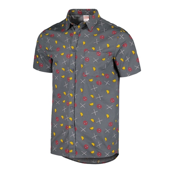 Marvel Deadpool Taco Party Woven Men’s Grey Button-Up - Size M EUC - Picture 3 of 11